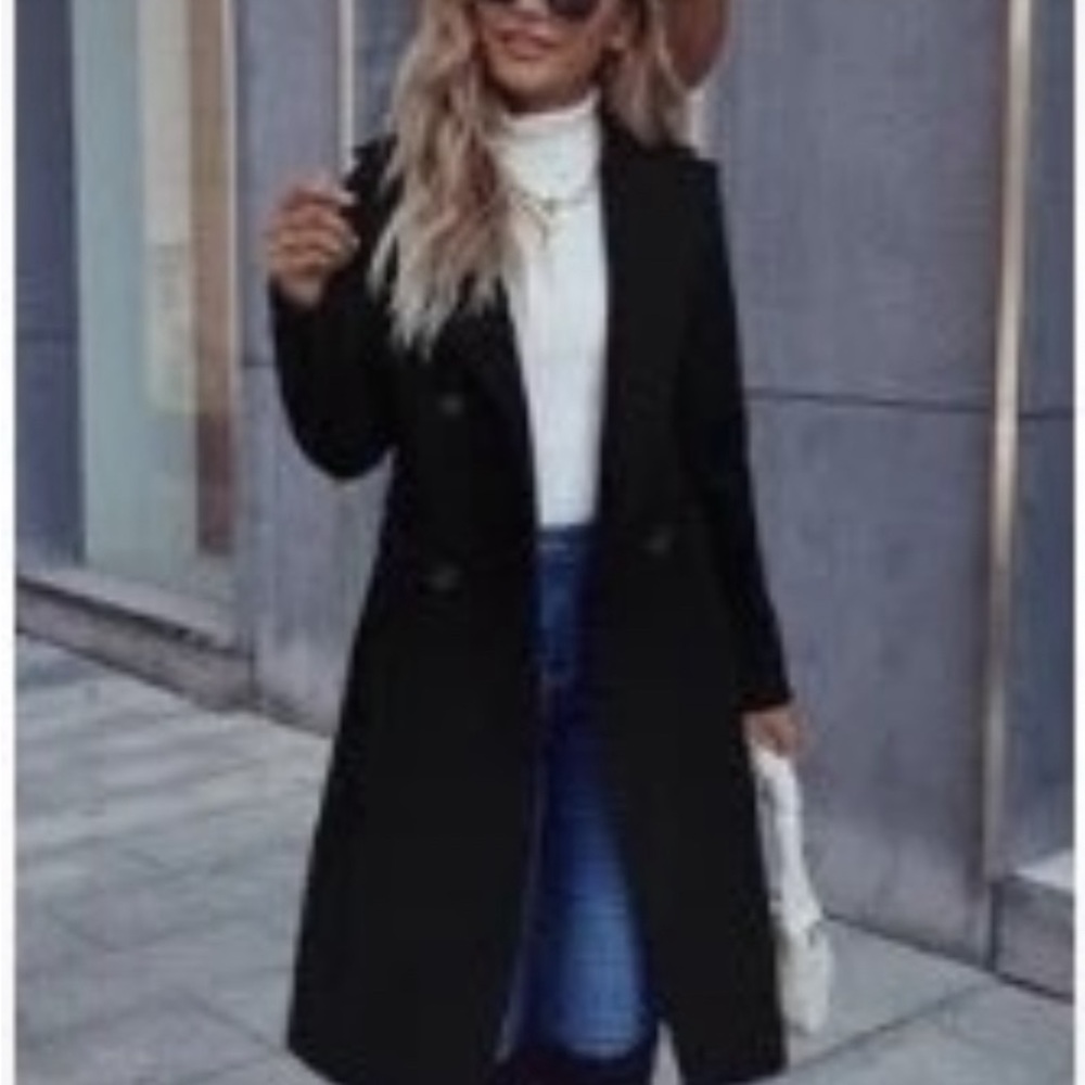 Black Double-Breasted Trench Coat | Classic Long Coat